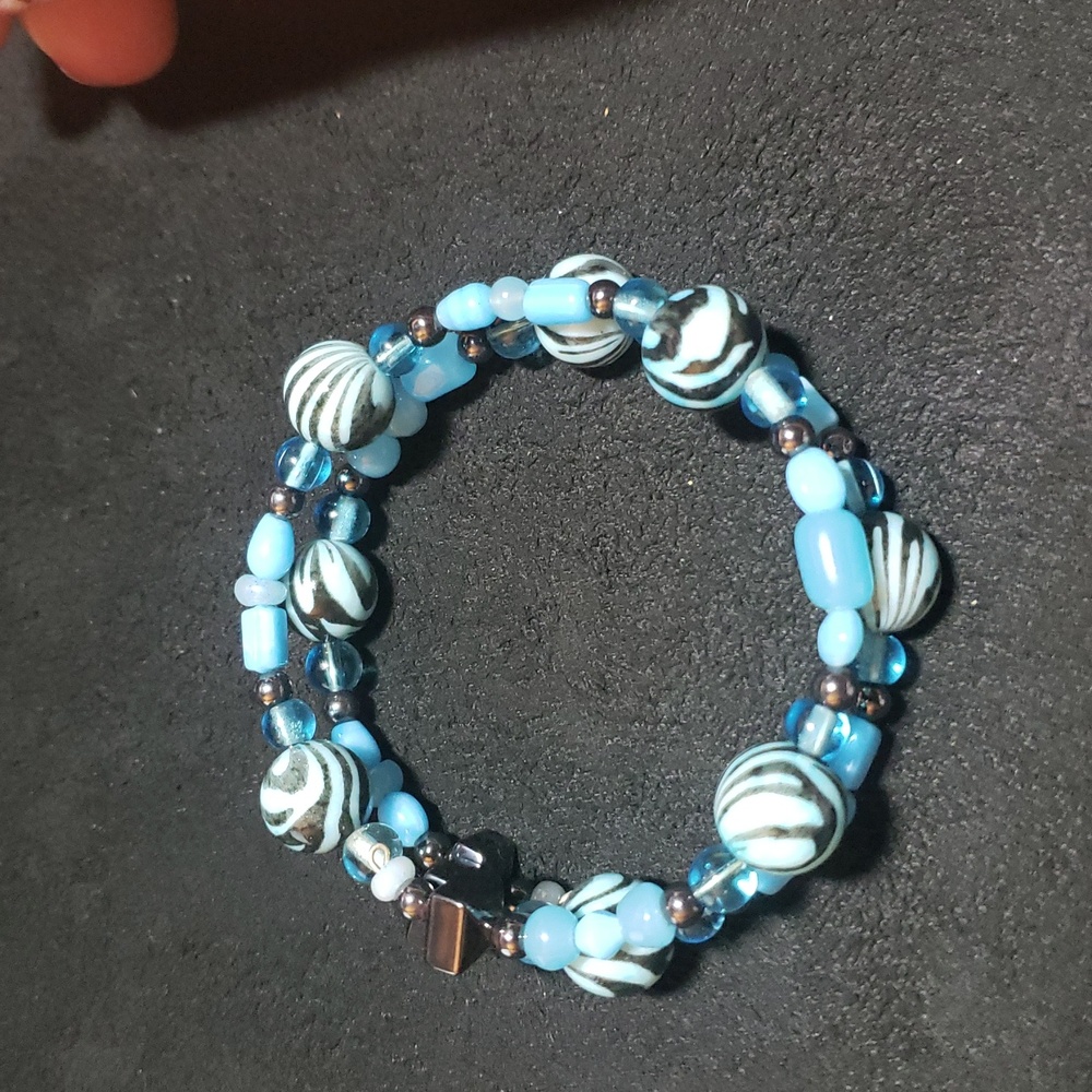 Handmade Blue & Black Beaded Bracelet